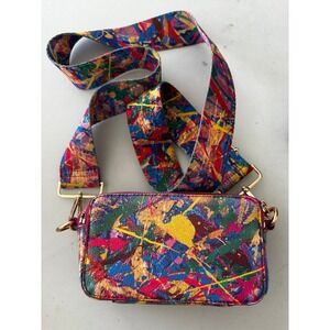 Ah-dorned Paint Splatter Crossbody Bag Multi Color Vegan Leather Guitar Strap